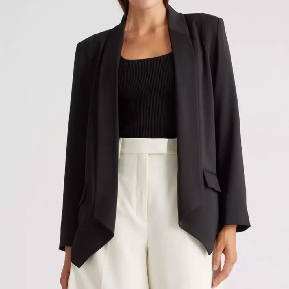 Quince Wrinkle Free Crepe Open Blazer NWT Black Med